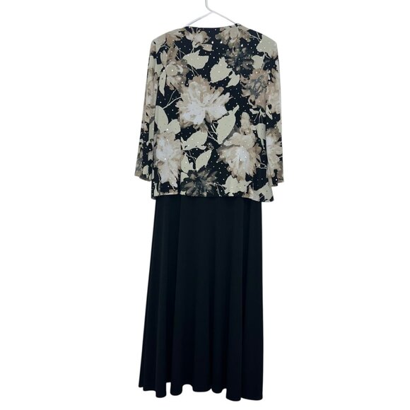 Jessica Howard Women Floral Print Sequin Jacket Maxi Dress Set SZ 6 Black/Beige - Picture 14 of 16